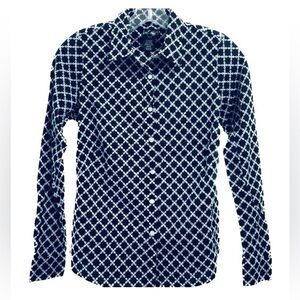 Lord & Taylor Eyelet Embroidered Blue and White Lattice Button down shirt